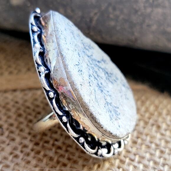Sterling Silver Dendritic Limestone Ring, Size 6.5, Bohemian Statement Jewelry - Picture 2 of 10